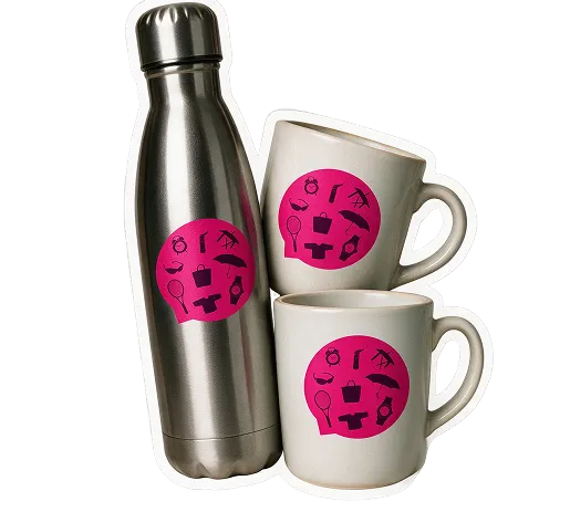 Mugs et bouteille personnalisés avec icônes outils et cosmétiques