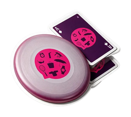 Plateau personnalisable avec frisbee et cartes illustrées d’icônes variées