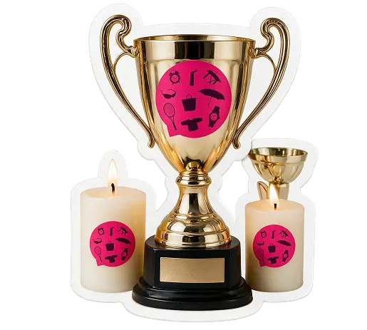 Trophée personnalisable et bougies avec motifs sportifs pour objets publicitaires